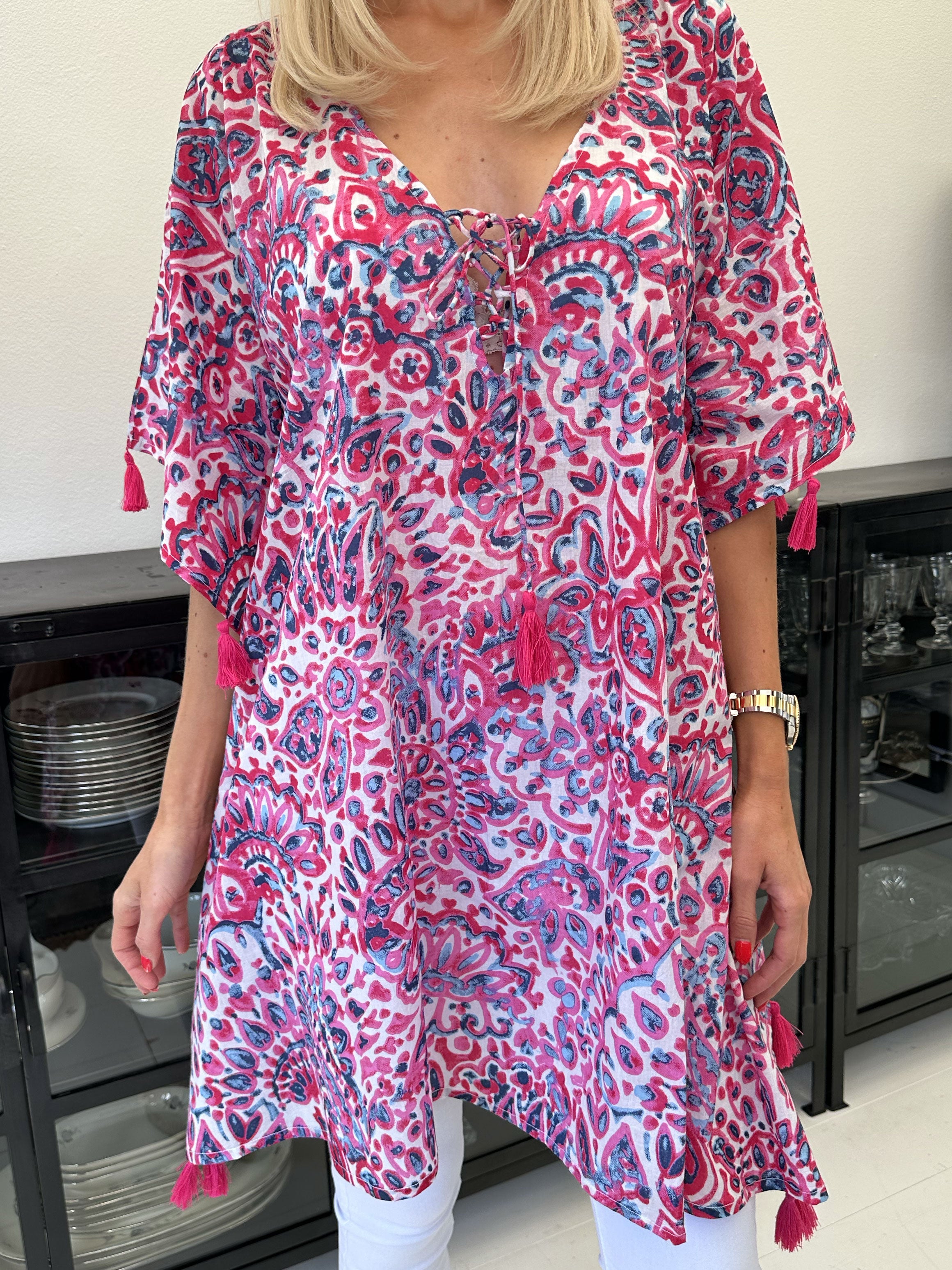 Kirstine - Fin mönstrad tunikaklänning i bomull